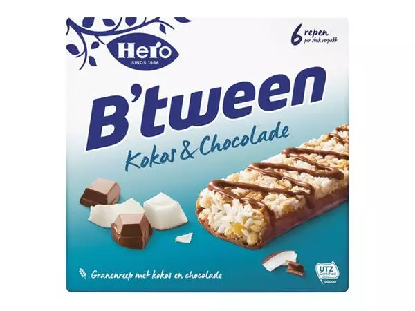 Een Tussendoortje Hero B'tween kokos chocolade 6pack reep 25gr koop je bij Totaal Kantoor Goeree