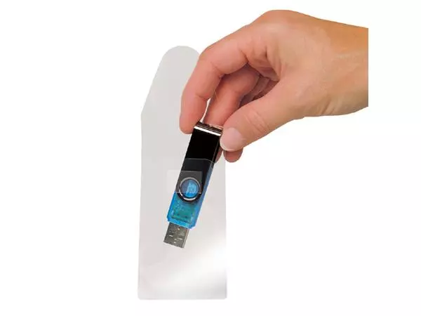 Een USB hoes 3L 52.5x90mm met sluiting zelfklevend transparant koop je bij Van Leeuwen Boeken- en kantoorartikelen