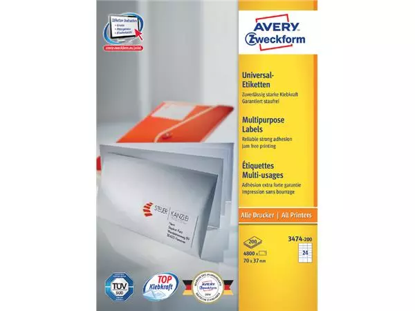 Een Etiket Avery Zweckform 3474-200 70x37mm wit 4800stuks koop je bij NiceSupplies.nl