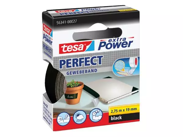 Een TEXTIELTAPE TESA PERFECT 2.75MX19MM ZWART koop je bij Kantoorvakhandel van der Heijde