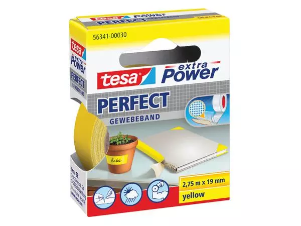 Een TEXTIELTAPE TESA PERFECT 2.75MX19MM GEEL koop je bij Kantoorvakhandel van der Heijde