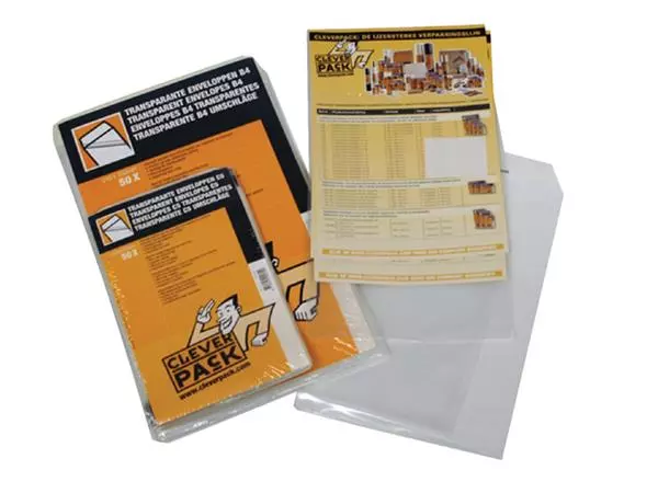 Een Envelop CleverPack akte A4 220x300mm zelfklevend transparant pak à 50 stuks koop je bij EconOffice