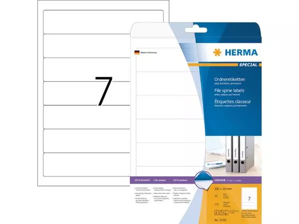 Een Rugetiket HERMA 5090 smal 38x192mm zelfklevend wit koop je bij Unimark Office B.V.