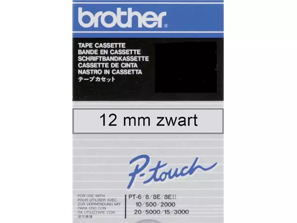 Een Labeltape Brother P-touch TC-101 12mm zwart op transparant koop je bij Van Hoye Kantoor BV