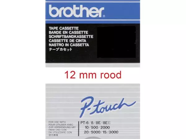 Een Labeltape Brother P-touch TC-202 12mm rood op wit koop je bij Van Hoye Kantoor BV