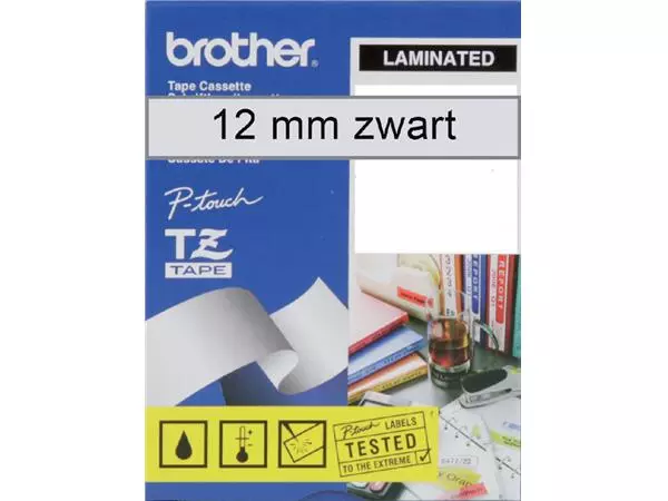 Labeltape Brother P-touch TZe-131 standaard 12mm zwart op transparant