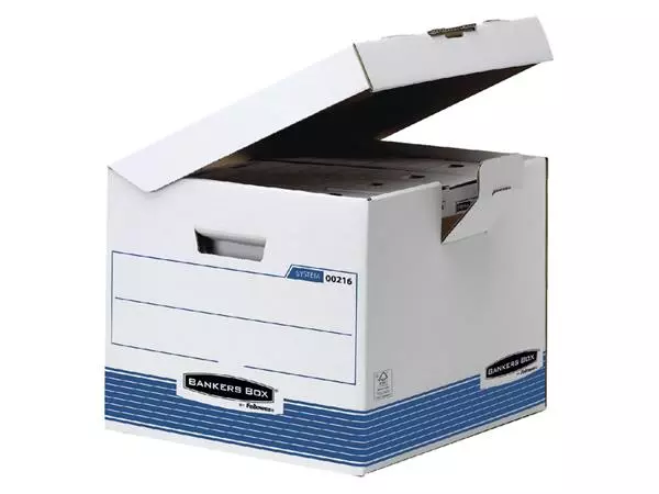 Archiefdoos Bankers Box System flip top kubus wit blauw