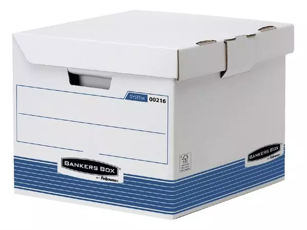 Een Archiefdoos Bankers Box System flip top kubus wit blauw koop je bij NiceSupplies.nl