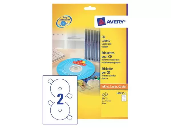 Een Etiket Avery L6043-25 CD wit 50 stuks koop je bij Kantoorvakhandel van der Heijde