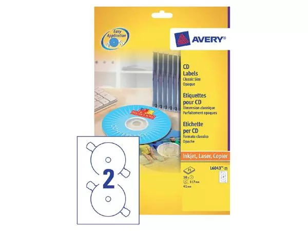 Een Etiket Avery L6043-25 CD wit 50 stuks koop je bij NiceSupplies.nl