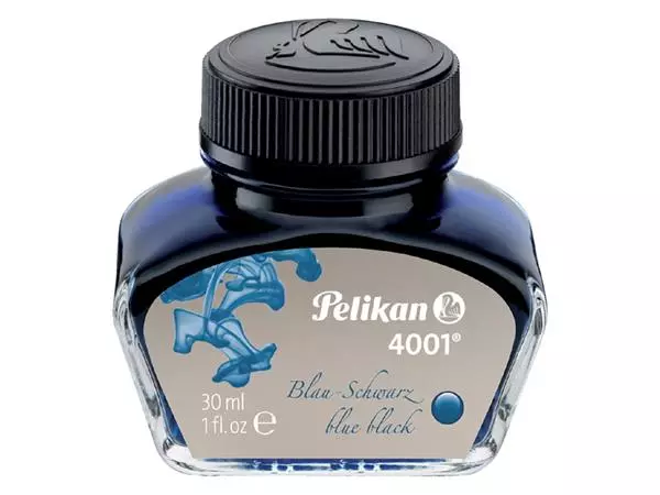 Een Vulpeninkt Pelikan 4001 30ml blauw/zwart koop je bij Buro De Peuter