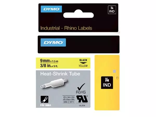 Een Labeltape Dymo Rhino industrieel krimpkous 9mm zwart op geel koop je bij MegaOffice