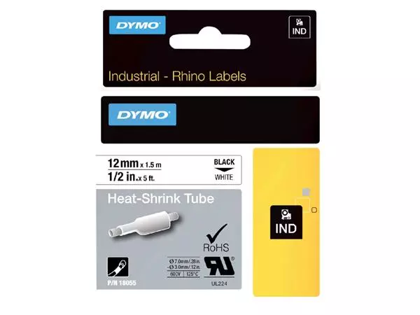 Een Labeltape Dymo Rhino industrieel krimpkous 12mm zwart op wit koop je bij MegaOffice