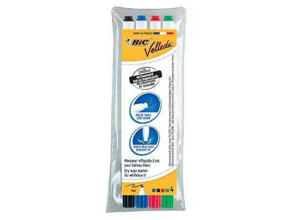 Een Viltstift Bic Velleda 1721 whiteboard rond fijn assorti set à 4 stuks koop je bij Kantoorvakhandel van der Heijde