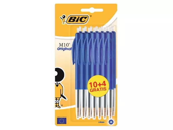 Een Balpen Bic M10 medium blauw blister à 10+4 gratis koop je bij Buro De Peuter