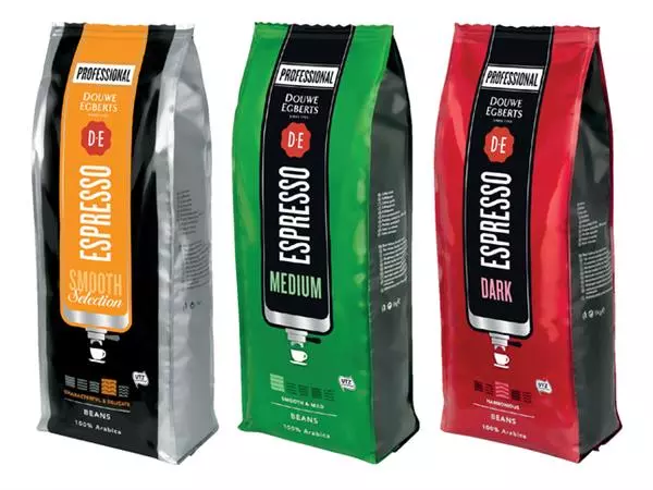 Een Koffie Douwe Egberts espresso bonen medium smooth 1kg koop je bij Buro De Peuter