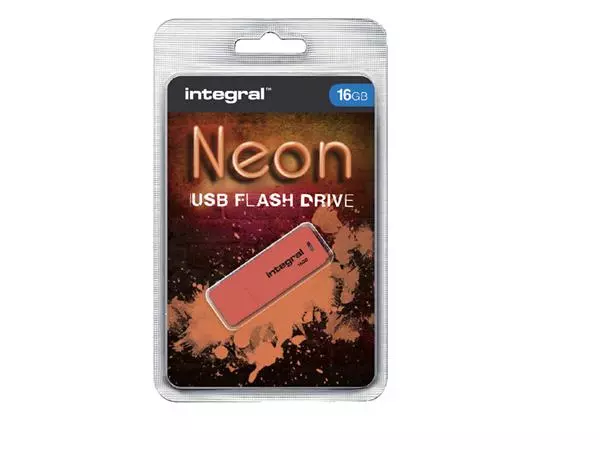 Een USB-stick 2.0 Integral 16Gb neon oranje koop je bij NiceSupplies.nl