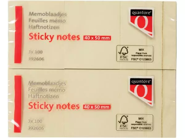 Een MEMOBLOK QUANTORE 38X51MM STICKY GEEL koop je bij Kantoorvakhandel van der Heijde