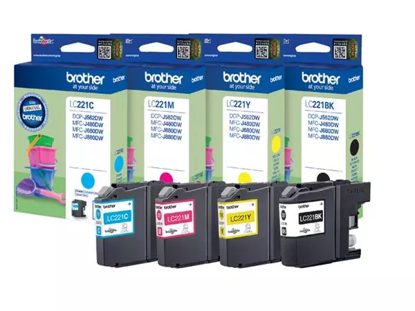 Een Inktcartridge Brother LC-221VALBP zwart + 3 kleuren koop je bij Kantoorvakhandel van der Heijde