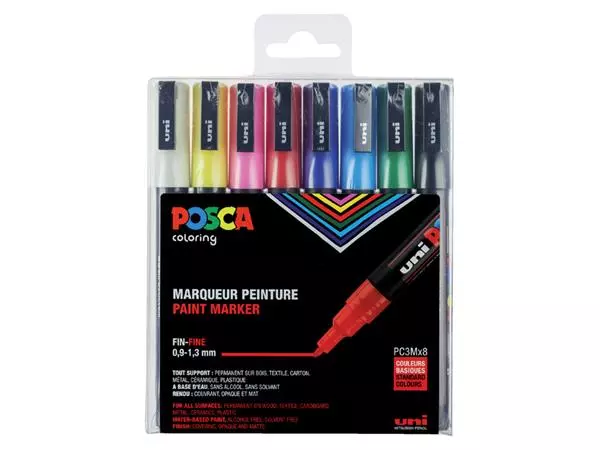 Een Verfstift Posca PC3M fijn assorti set à 8 stuks koop je bij NiceSupplies.nl