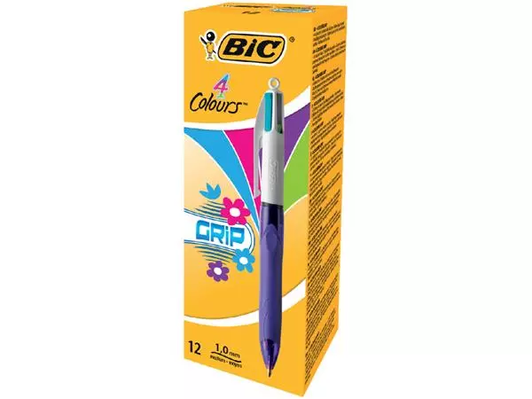 Een Balpen Bic 4kleuren grip fashion medium paars koop je bij NiceSupplies.nl