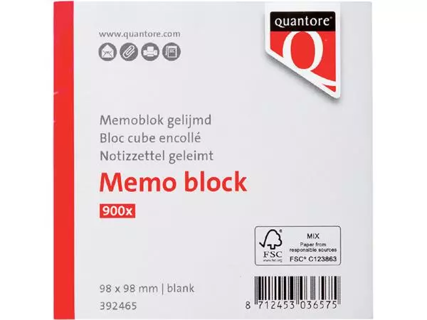 Een Memoblok Quantore kopgelijmd 98x98mm 900vel koop je bij Van Leeuwen Boeken- en kantoorartikelen