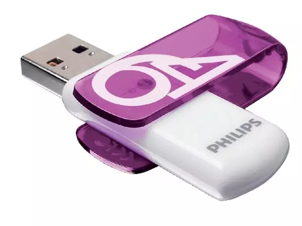 Een USB-STICK PHILIPS 2.0 VIVID 64GB PAARS koop je bij Kantoorvakhandel van der Heijde