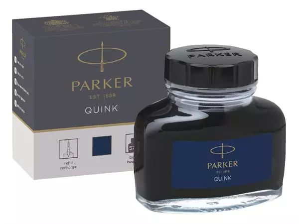 Een VULPENINKT PARKER QUINK PERMANENT 57ML BLAUW/ZWART koop je bij Kantoorvakhandel van der Heijde