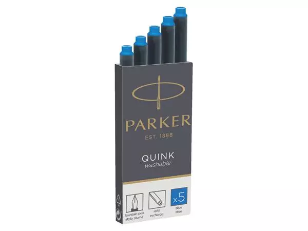 Inktpatroon Parker Quink uitwasbaar koningsblauw pak à 5 stuks