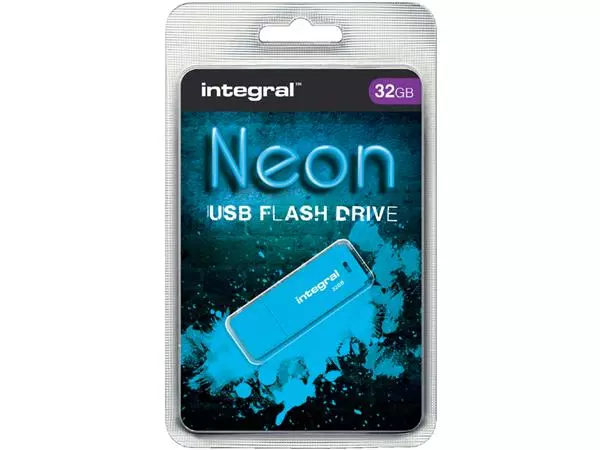 Een USB-STICK INTEGRAL FD 32GB NEON BLAUW koop je bij Kantoorvakhandel van der Heijde