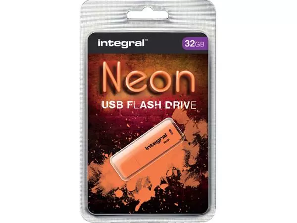 Een USB-stick 2.0 Integral 32GB neon oranje koop je bij NiceSupplies.nl