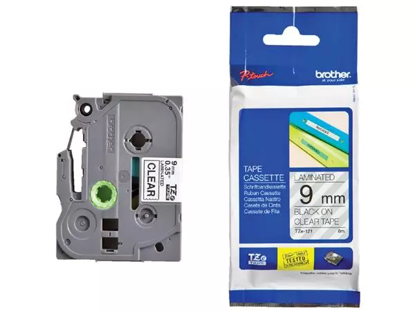 Een Labeltape Brother P-touch TZE-121 9mm zwart op transparant koop je bij NiceSupplies.nl