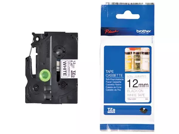 Een Labeltape Brother P-touch TZE-N231 12mm zwart op wit koop je bij NiceSupplies.nl