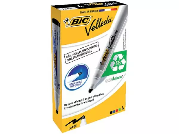 Een Viltstift Bic Velleda 1701 whiteboard rond large assorti doos à 4 stuks koop je bij NiceSupplies.nl