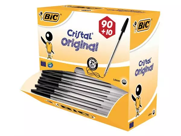 Een Balpen Bic Cristal medium zwart doos à 90+10 gratis koop je bij Van Leeuwen Boeken- en kantoorartikelen