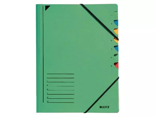 Een Sorteermap Leitz 7 tabbladen karton groen koop je bij MV Kantoortechniek B.V.