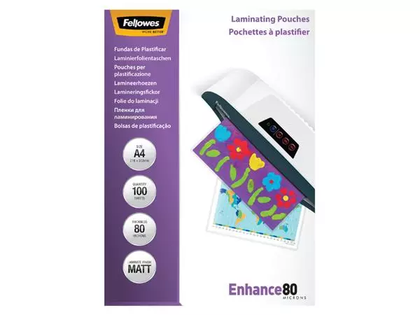 Een Lamineerhoes Fellowes A4 2x80micron mat 100stuks koop je bij EconOffice