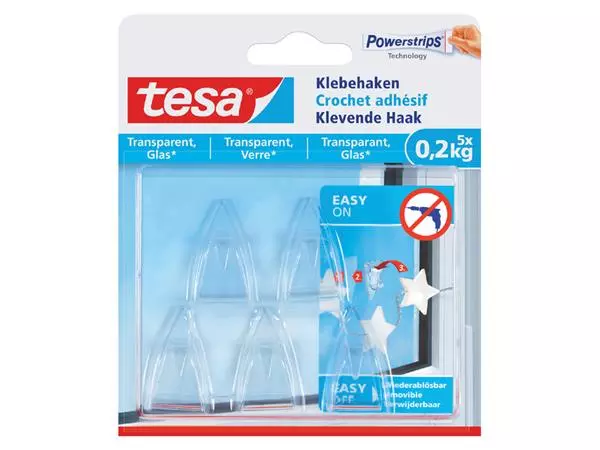 Een Klevende haak tesa® 0,2kg transparant 5 stuks koop je bij NiceSupplies.nl