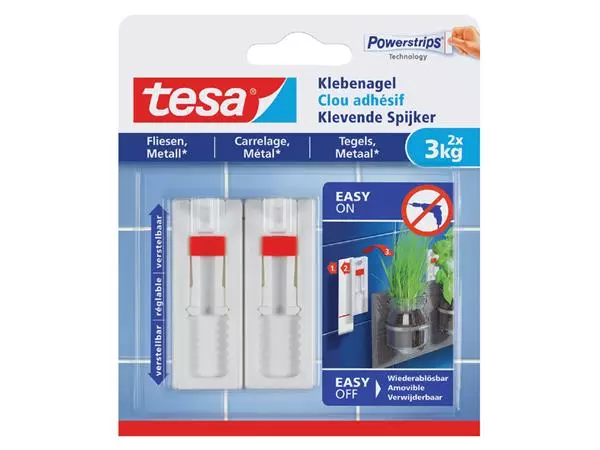 Een Klevende Spijker tesa® tegels & metaal 3kg verstelbaar wit 2 stuks koop je bij NiceSupplies.nl