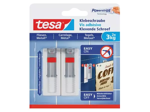 Een Klevende schroef tesa® tegels & metaal 3kg verstelbaar wit 2 stuks koop je bij NiceSupplies.nl