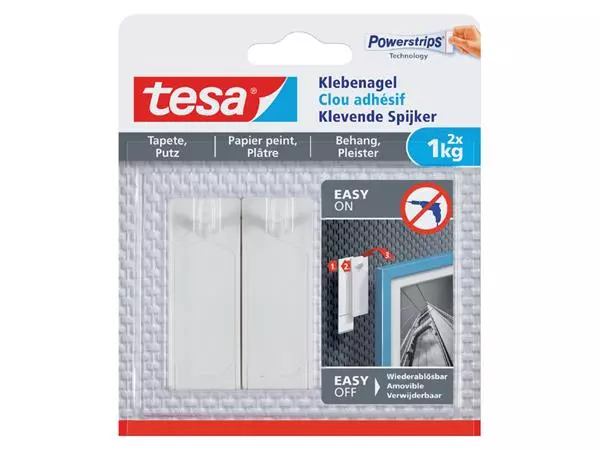 Een Klevende spijker tesa® behang en pleisterwerk 1kg wit 2 stuks koop je bij Buro De Peuter