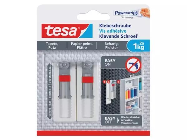 Een Klevende schroef tesa® behang en pleisterwerk 1kg verstelbaar wit 2 stuks koop je bij NiceSupplies.nl