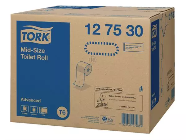 Een Toiletpapier Tork Mid-size T6 advanced 2-laags 100m wit 127530 koop je bij NiceSupplies.nl