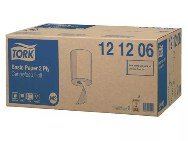 Een Poetsrol Tork Basic M2 centerfeed multifunctioneel 2-laags 6 rollen à 160m wit 121206 koop je bij NiceSupplies.nl