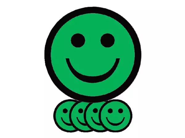 Een Magneet smiley 25mm emotie blij groen 5 stuks koop je bij Buro De Peuter