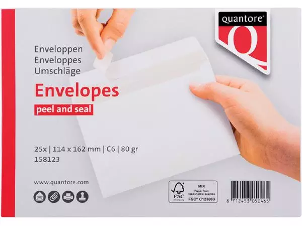 Een Envelop Quantore bank C6 114x162mm zelfklevend wit 25stuks koop je bij Kantoorvakhandel van der Heijde