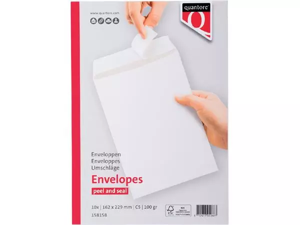 Een Envelop Quantore akte C5 162x229mm zelfklevend wit 10stuks koop je bij EconOffice