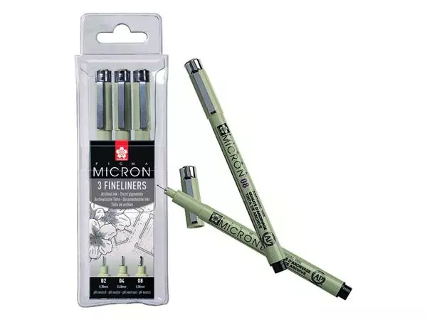 Een Fineliner Sakura pigma micron blister 3 stuks zwart koop je bij NiceSupplies.nl