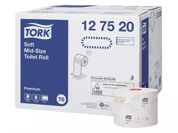 Een Toiletpapier Tork Mid-size T6 premium 2-laags 90m wit 127520 koop je bij NiceSupplies.nl