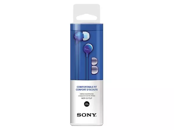 Een Oortelefoon Sony EX15LP basic blauw koop je bij Van Leeuwen Boeken- en kantoorartikelen